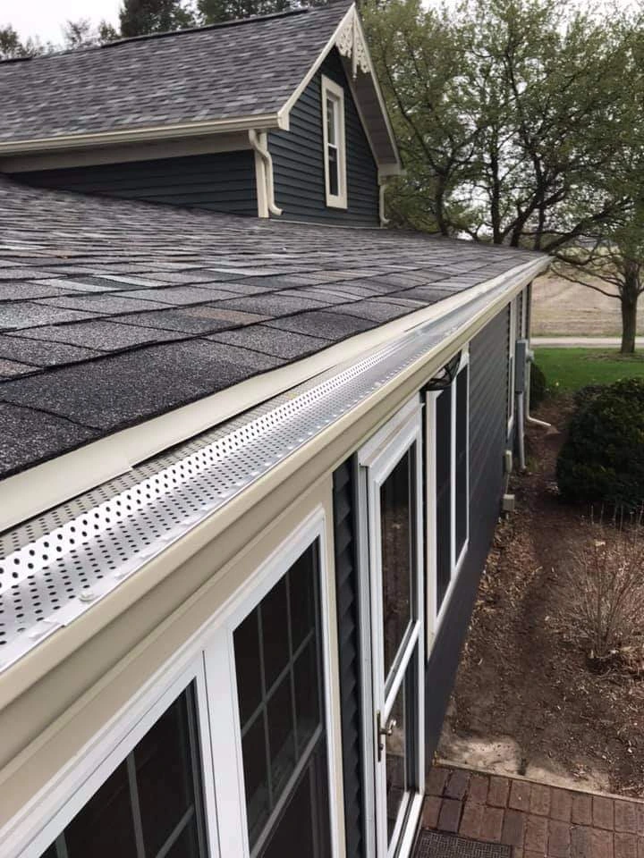 Newly installed gutters by Gean Roofing in Indiana